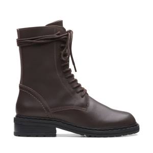 Botki Damskie Clarks Tilham Koronkowe Ciemny Brązowe | CLK819JHB