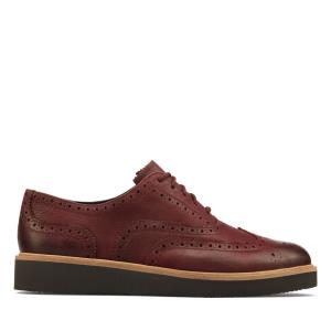 Buty Płaskie Damskie Clarks Baille Brogue Bordowe | CLK086XKI