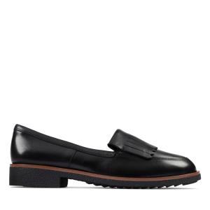 Buty Płaskie Damskie Clarks Griffin Kilt Czarne | CLK634ANS