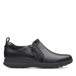 Buty Płaskie Damskie Clarks Un Adorn Zip Czarne | CLK238FKN