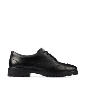 Buty Szkolne Dziewczynka Clarks Loxham Brogue Youth Czarne | CLK549AZT