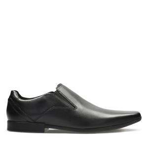 Czarne Buty Męskie Clarks Glement Slip Czarne | CLK546OMI