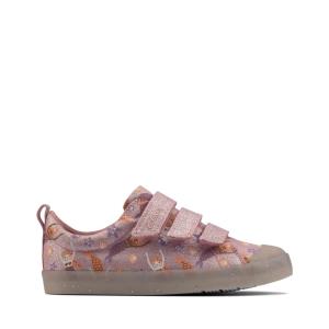 Sneakersy Niskie Dziewczynka Clarks Foxing Print Kid Różowe | CLK568VHU