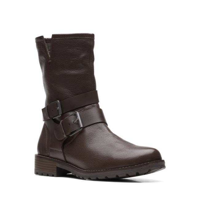 Botki Damskie Clarks Clarkwell Mid Ciemny Brązowe | CLK739ZTS