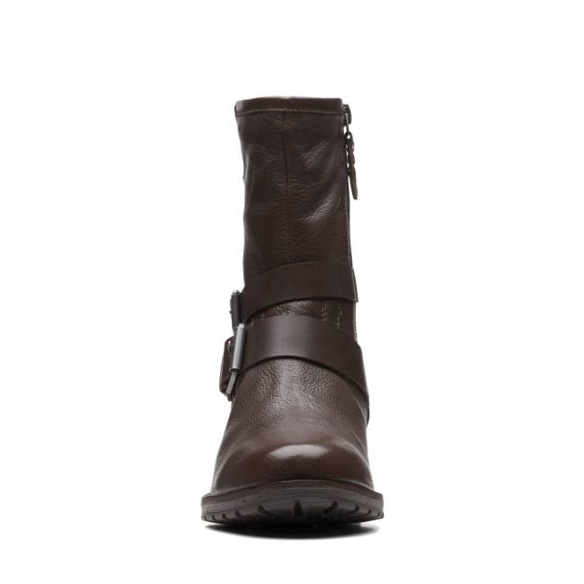 Botki Damskie Clarks Clarkwell Mid Ciemny Brązowe | CLK739ZTS