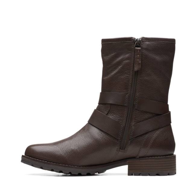 Botki Damskie Clarks Clarkwell Mid Ciemny Brązowe | CLK739ZTS