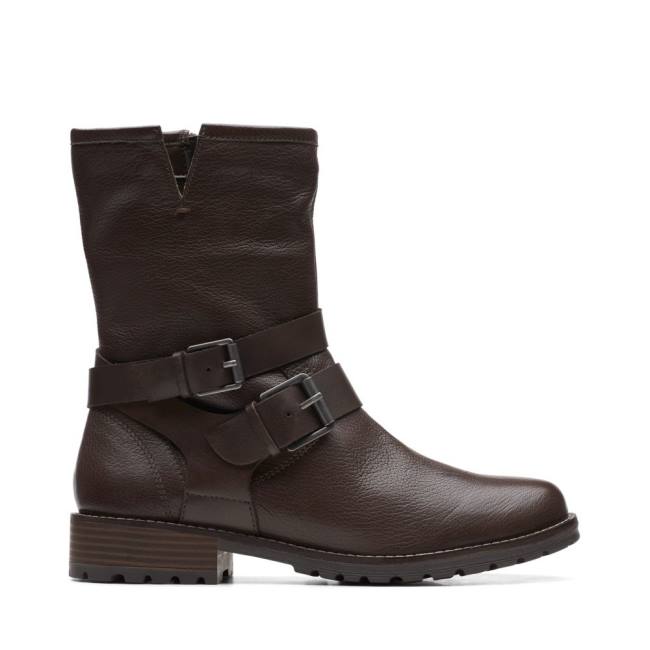 Botki Damskie Clarks Clarkwell Mid Ciemny Brązowe | CLK739ZTS