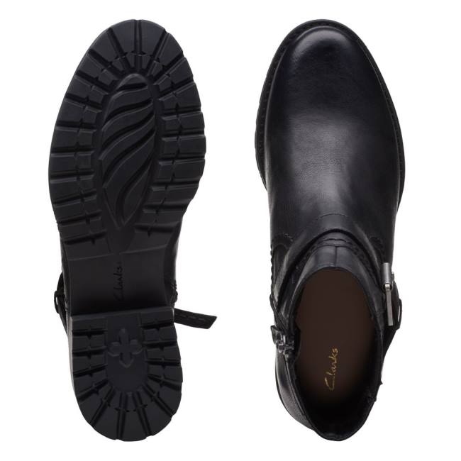 Botki Damskie Clarks Clarkwell Paskiem Czarne | CLK346RVU