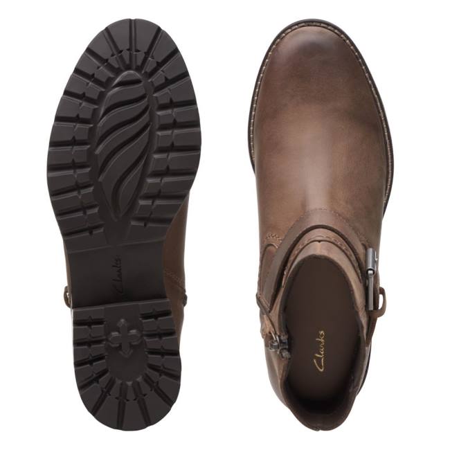 Botki Damskie Clarks Clarkwell Paskiem Ciemny Brązowe | CLK479BDY