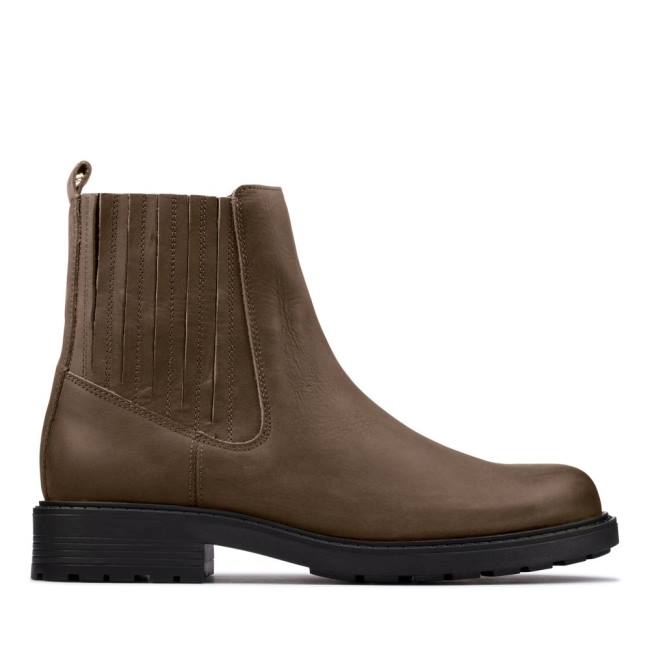 Botki Damskie Clarks Orinoco2 Mid Ciemny Oliwkowe | CLK698BAM