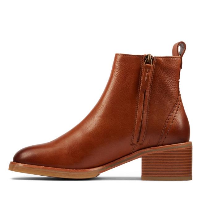 Botki Na Obcasie Damskie Clarks Cologne Zip Ciemny Brązowe | CLK219EKA