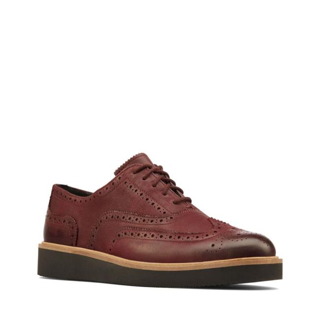 Buty Brogue Damskie Clarks Baille Brogue Bordowe | CLK095BDO