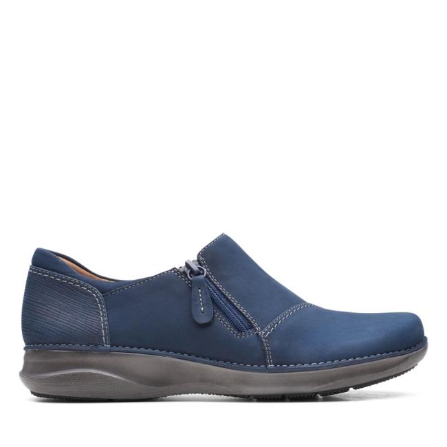 Buty Płaskie Damskie Clarks Appley Zip Granatowe | CLK605UZS