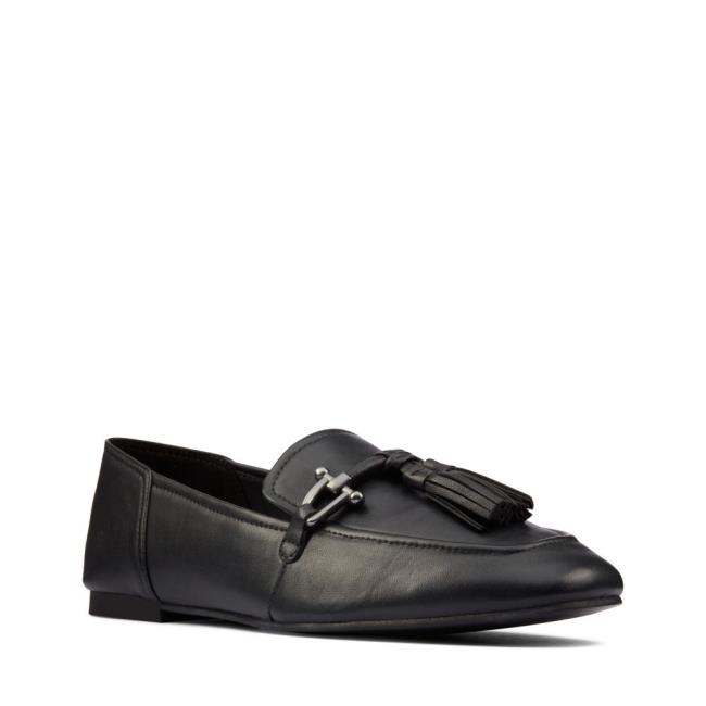 Buty Płaskie Damskie Clarks Pure 2 Tassel Czarne | CLK012PLN