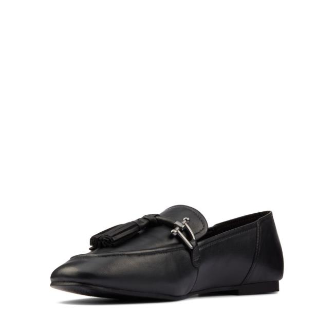 Buty Płaskie Damskie Clarks Pure 2 Tassel Czarne | CLK012PLN