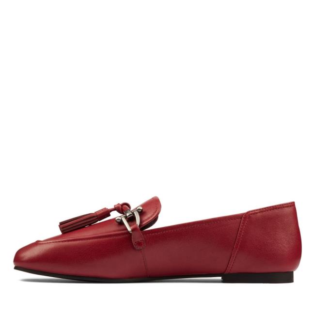 Buty Płaskie Damskie Clarks Pure 2 Tassel Czerwone | CLK896VZP