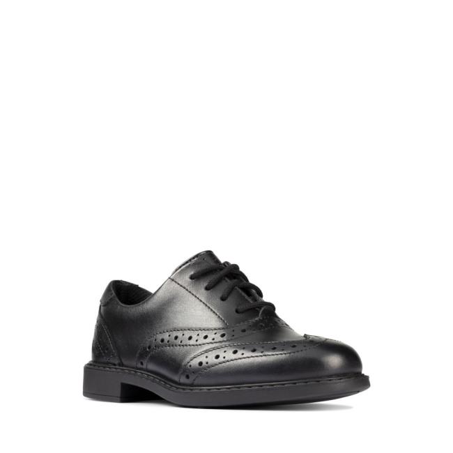 Buty Szkolne Chłopięce Clarks Scala Brogue Kid Czarne | CLK701JCE