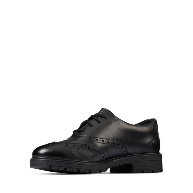 Buty Szkolne Dziewczynka Clarks Loxham Brogue Youth Czarne | CLK549AZT