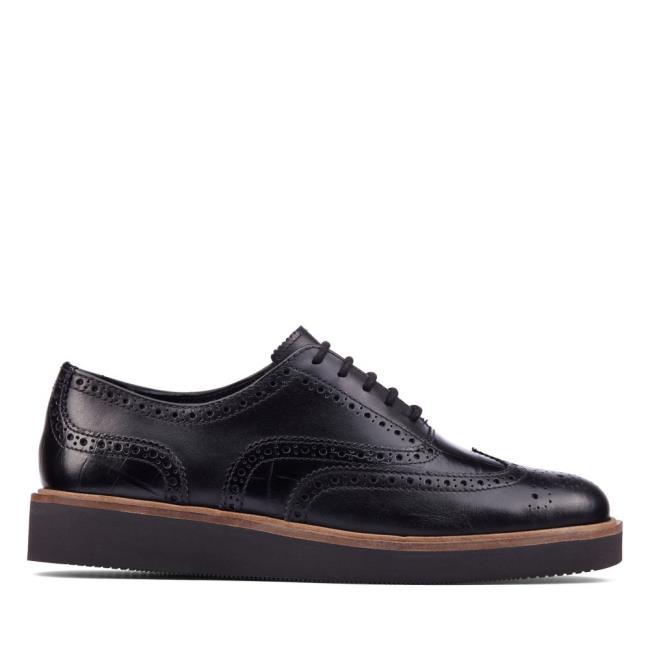 Czarne Buty Damskie Clarks Baille Brogue Czarne | CLK574KZJ