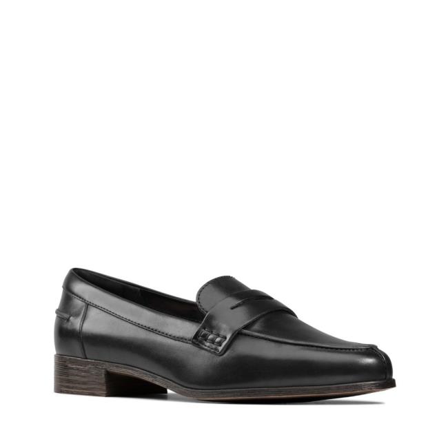 Czarne Buty Damskie Clarks Hamble Loafer Czarne | CLK907PON