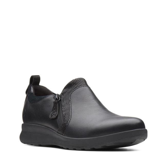 Czarne Buty Damskie Clarks Un Adorn Zip Czarne | CLK427IZD