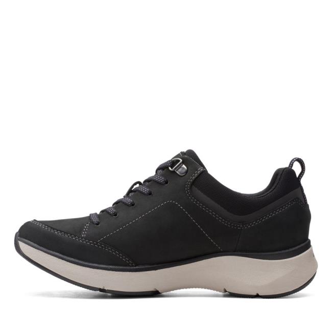 Czarne Buty Damskie Clarks Wave 2.0 Koronkowe. Czarne | CLK920BQK