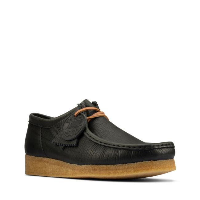 Czarne Buty Męskie Clarks Wallabee Czarne Beżowe | CLK756LFZ