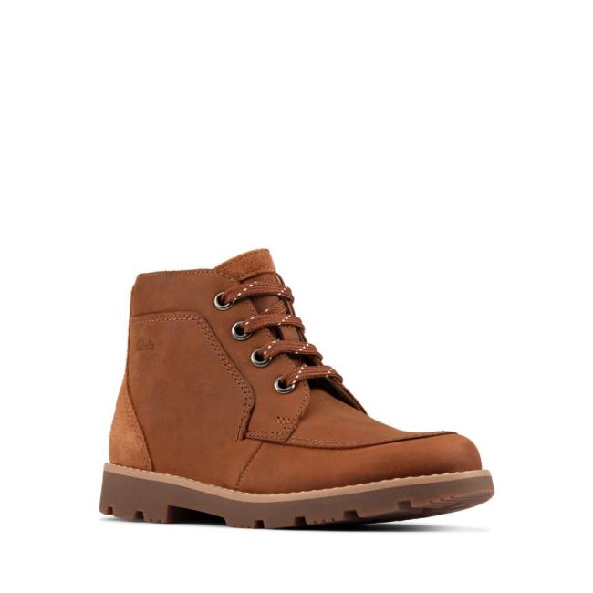 Originals Botki Chłopięce Clarks Heath Koronkowe Kid Brązowe | CLK783WLO