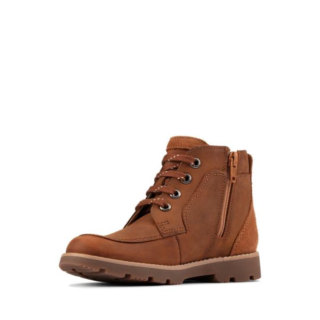 Originals Botki Chłopięce Clarks Heath Koronkowe Kid Brązowe | CLK783WLO