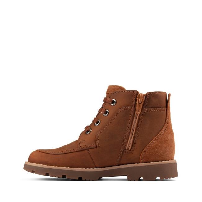 Originals Botki Chłopięce Clarks Heath Koronkowe Kid Brązowe | CLK783WLO