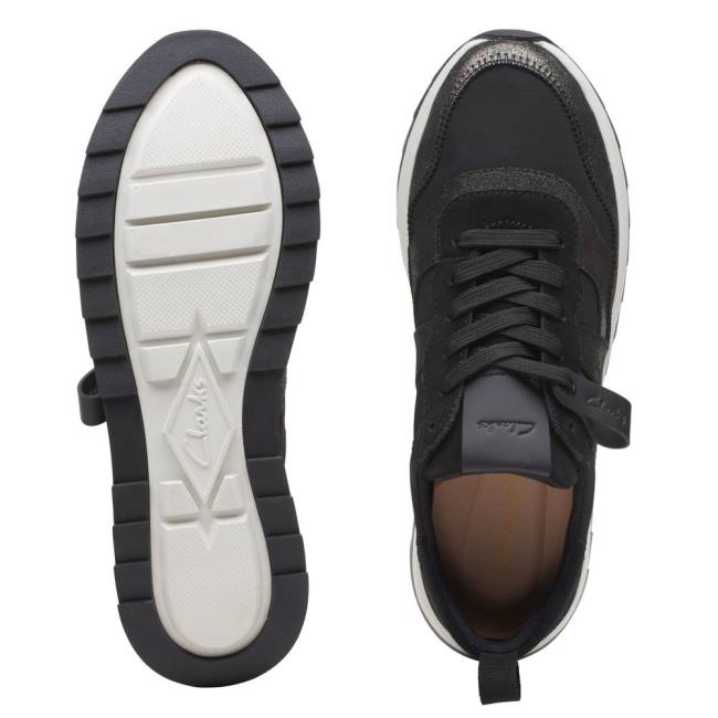 Trampki Damskie Clarks Dash Lite Jazz Czarne | CLK872QKW