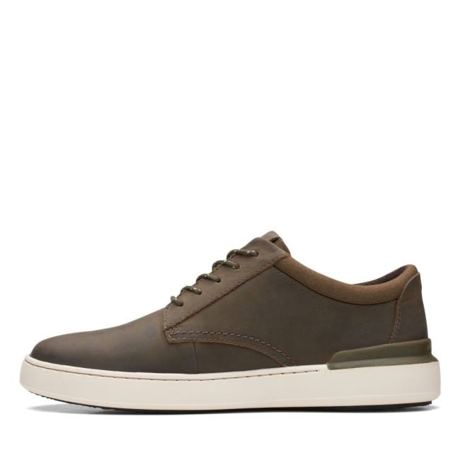 Trampki Męskie Clarks Court Lite Derby Oliwkowe | CLK471BQV