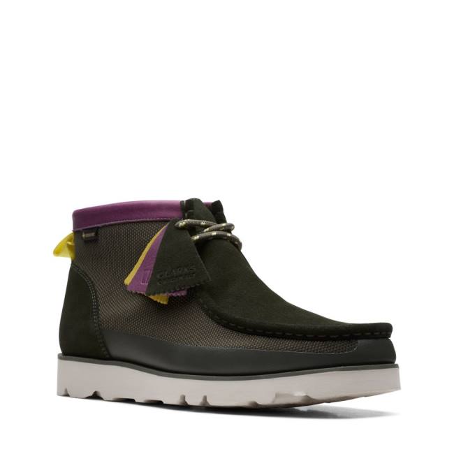 Trzewiki Męskie Clarks Wallabee 2.0 GORE-TEX Czarne Oliwkowe | CLK903MXC