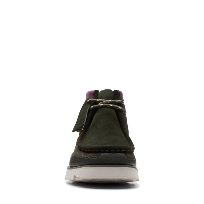 Trzewiki Męskie Clarks Wallabee 2.0 GORE-TEX Czarne Oliwkowe | CLK903MXC