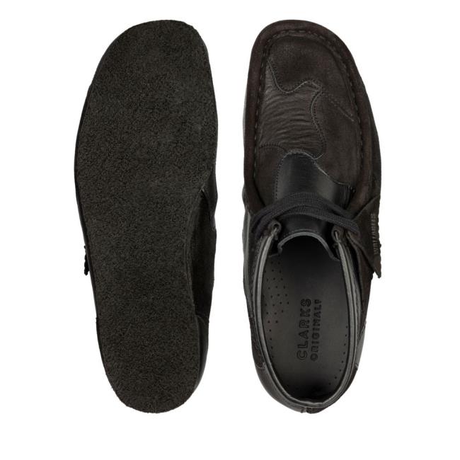 Trzewiki Męskie Clarks Wallabee Patch Czarne | CLK014WXC