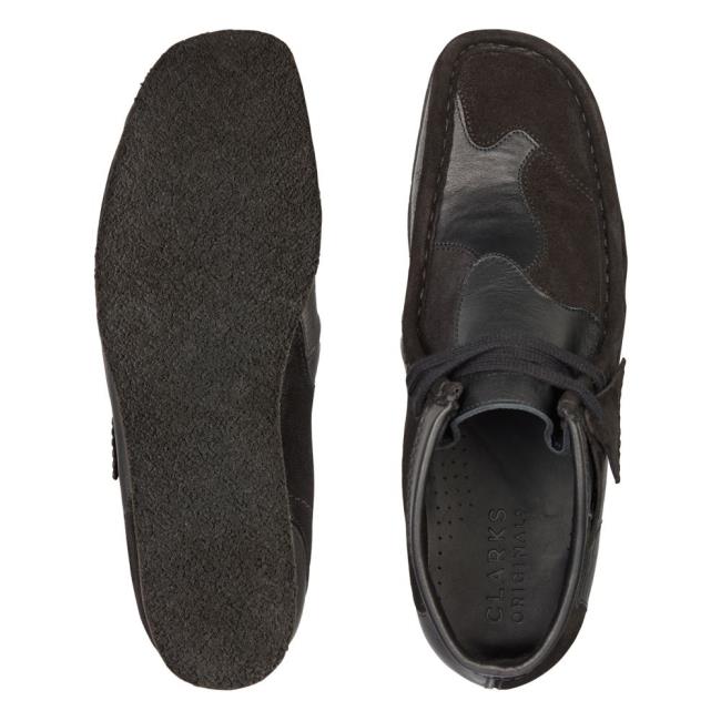 Trzewiki Męskie Clarks Wallabee Patch Czarne | CLK563EGH